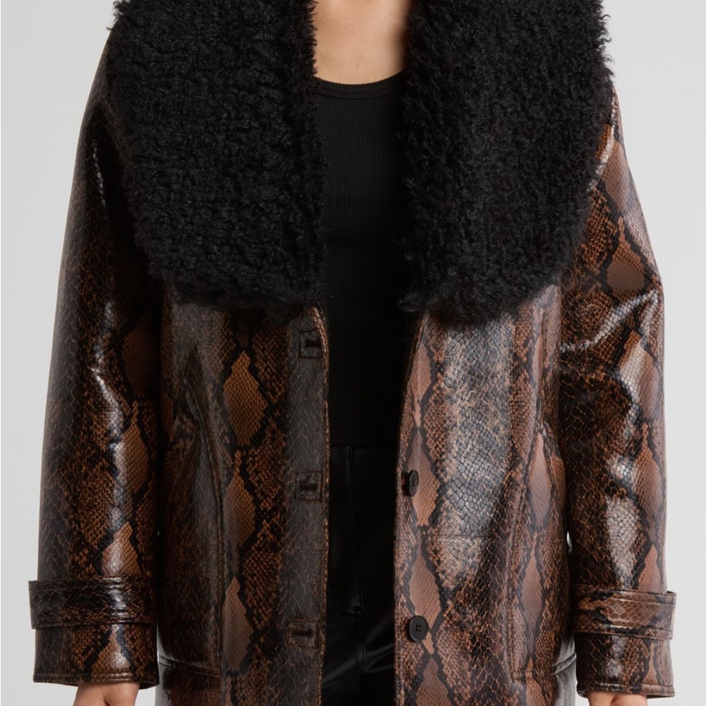 Blank NYC Brown Snake Print Teddy Jacket with Black Collar